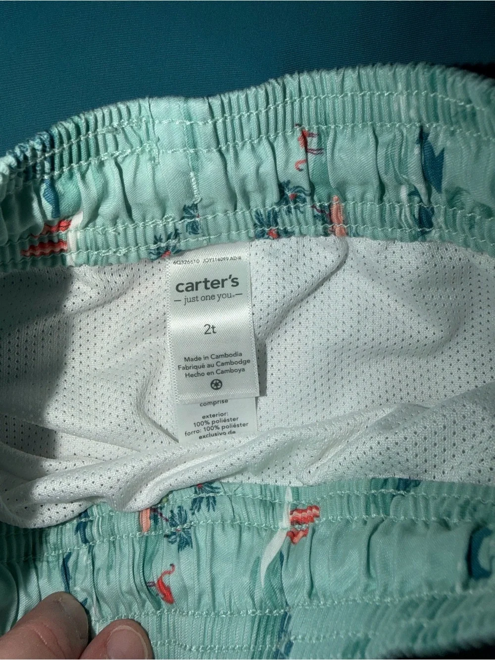 Carter's Teal Rash Guard with Light Aqua Printed Swim Trunks 2t